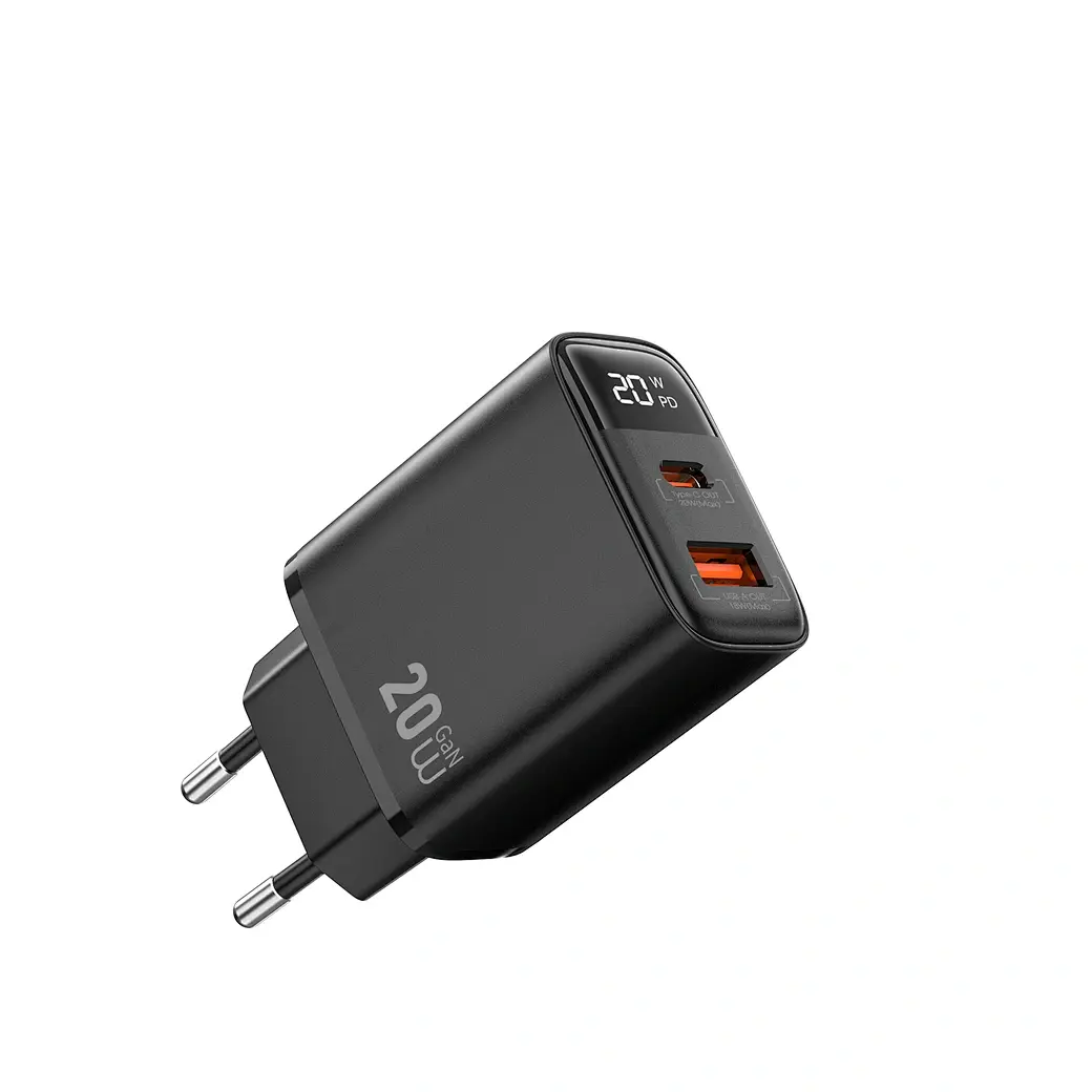 20W Firefly GaN Fast Charger 1A+1C with digital display Wi-G009 EU