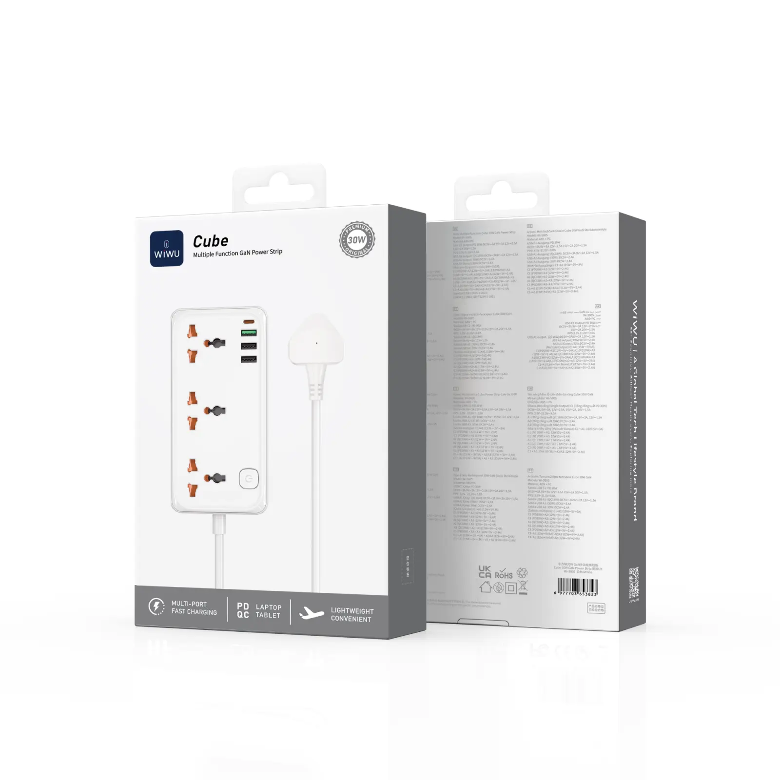 30W Cube Multiple Function GaN Power Strip1C3A+3 sockets Wi-S005 UK