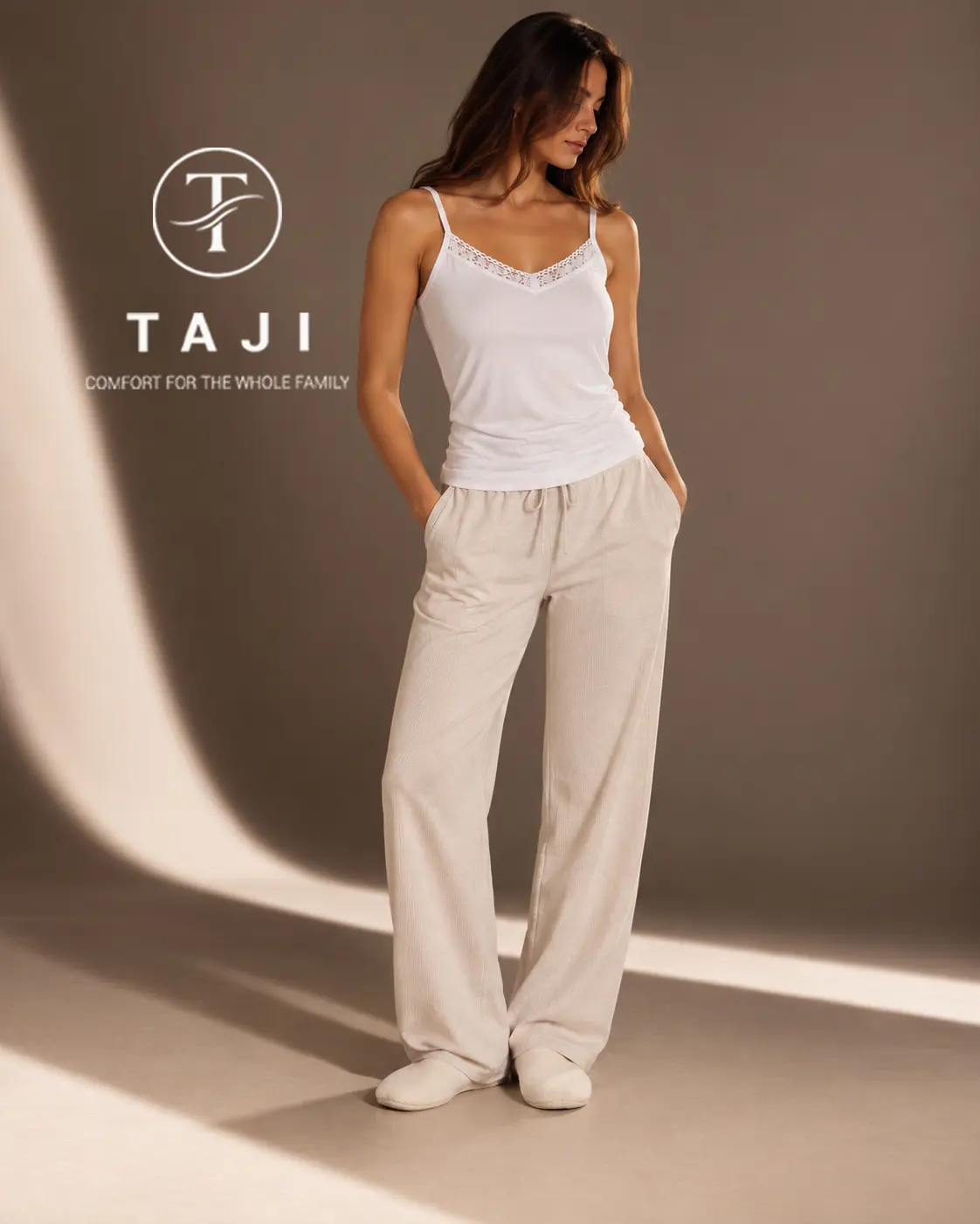 A104 بروتيل قطن بامبو مع دانتيل ناعم عند الصدر ملمس حريري بارد ومضاد طبيعي للحساسية