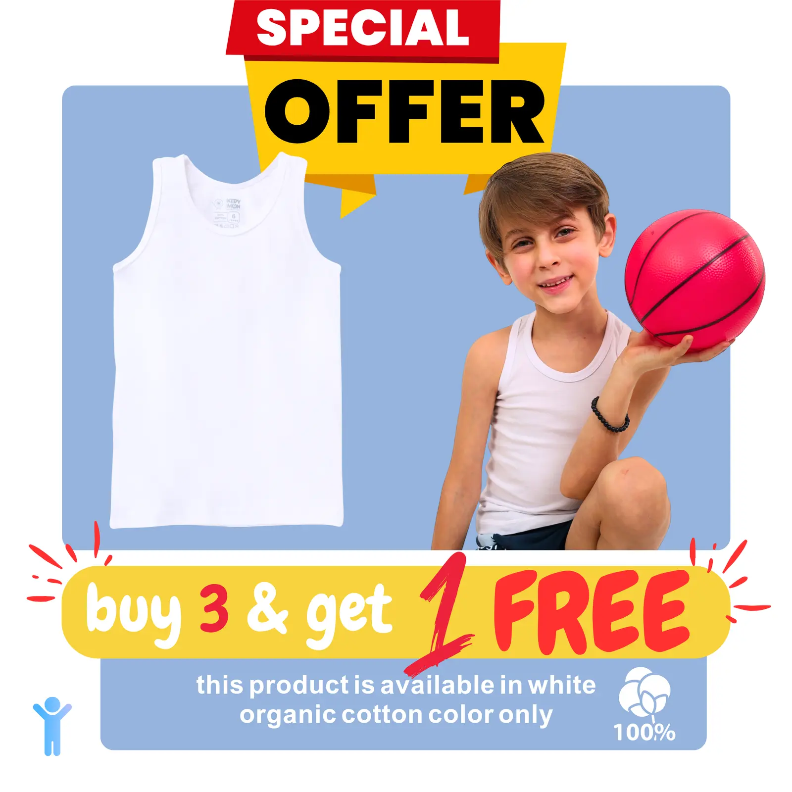 Boys White Sleeveless Shirt Buy 3 Get 1 Free