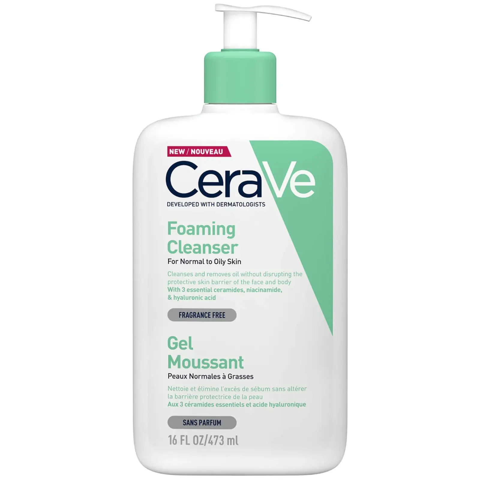 Cerave foaming cleanser gel moussant normal to dry skin (473 ml). | سيرافي غسول رغوي للبشرة العادية والدهنية - 473 مل