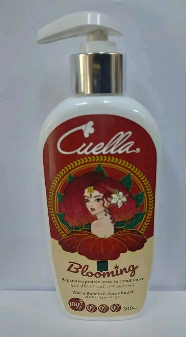 Cuella blooming leave-in 300 ml كريم بروتيني للشعر المتضرر كيميائيا او حرارايا بروتين القمح وزبدة الكاكو