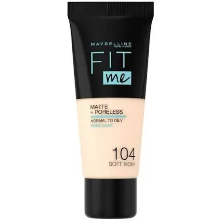 Foundation Fit Me Matte & Poreless 104 Soft Ivory, 30 ml | ميبيلين فاونديشن فيت مي مطفي - 104 عاجي ناعم - 30 مل