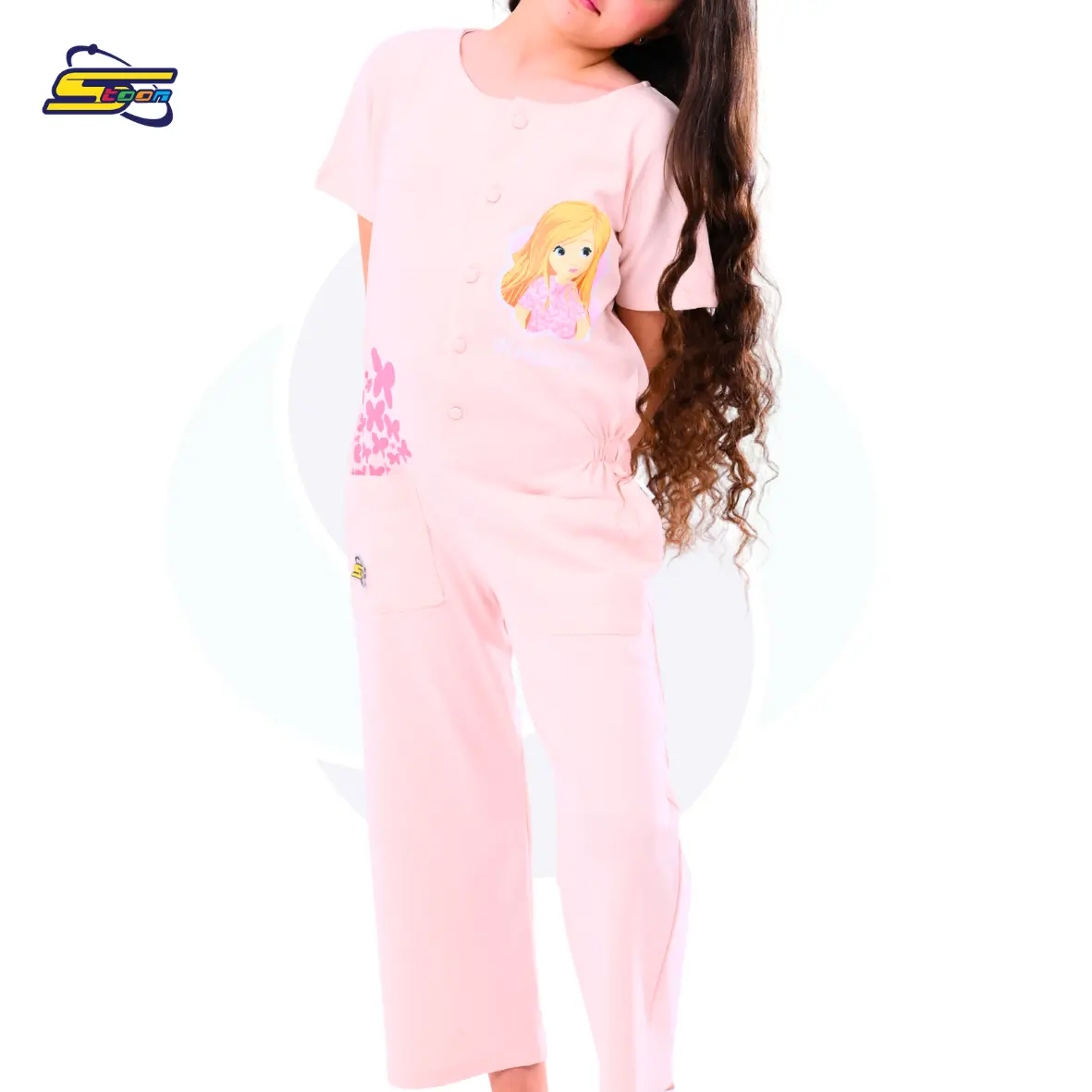 Hayati Girl -Spacetoon cotton jumpsuit-light pink