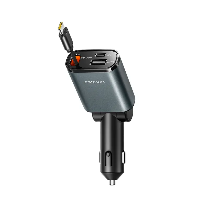 JR-CCL07 3-in-1 Retractable Car Charger-Dark Grey
