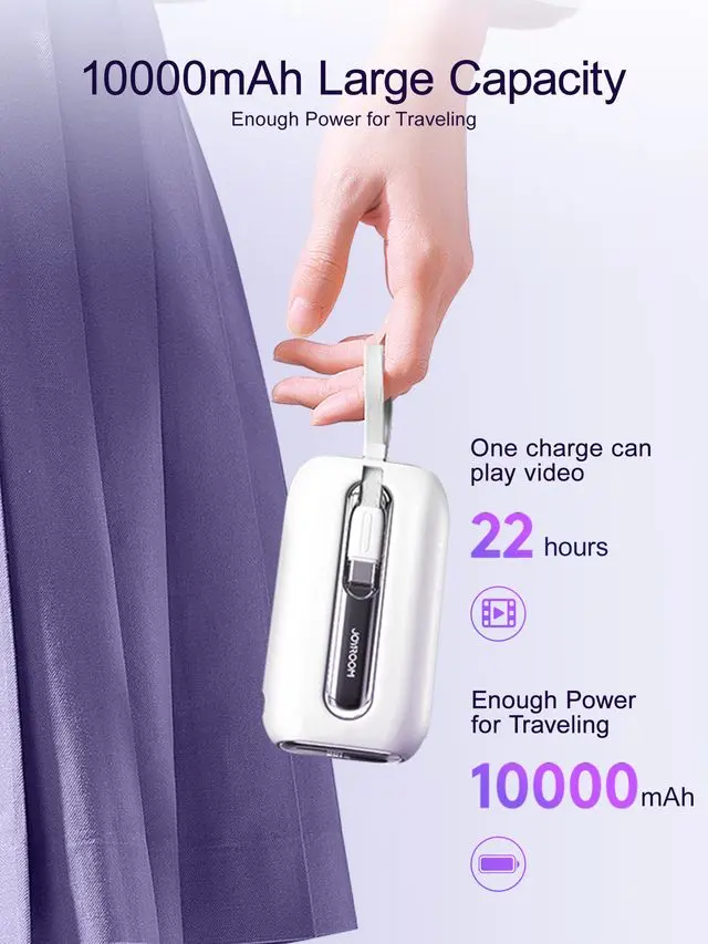JR-L012 Colorful Series
22.5W mini Power Bank with Dual Cables 10000mAh- White
With USB to Type-C 0.25m Cable-White