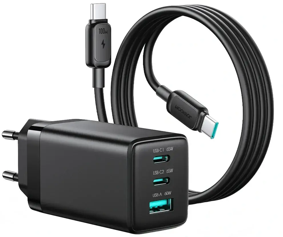 Joyroom JR-TG10 USB-C Cable Wall Charger, 65W, 3.25A, 1 x USB-A - 2 x USB-C, Black