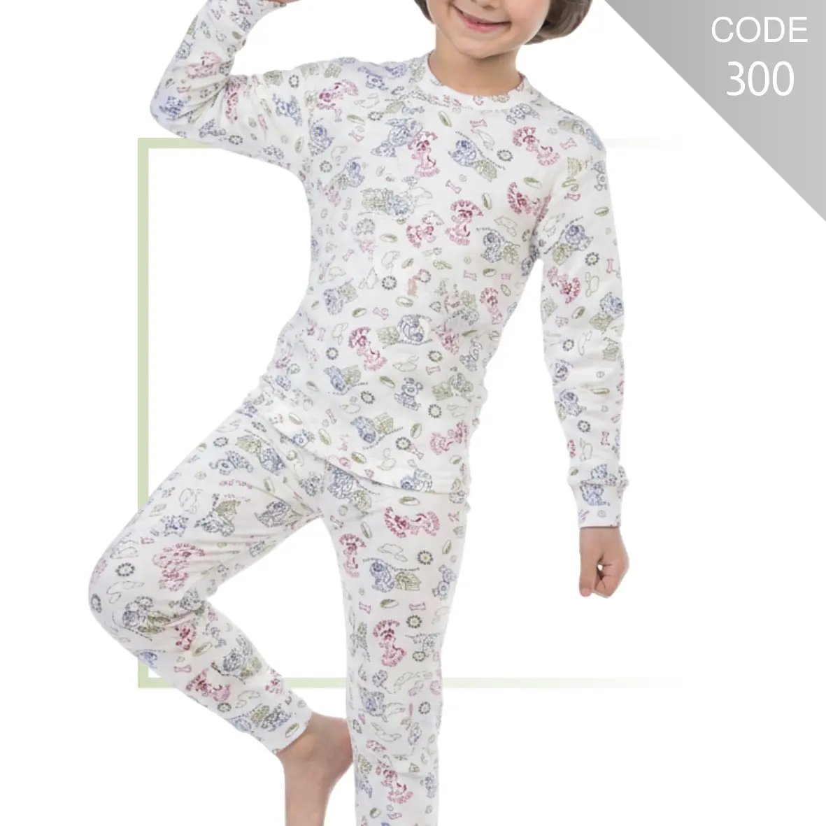 Kids printed cotton thermal underwear set – B300