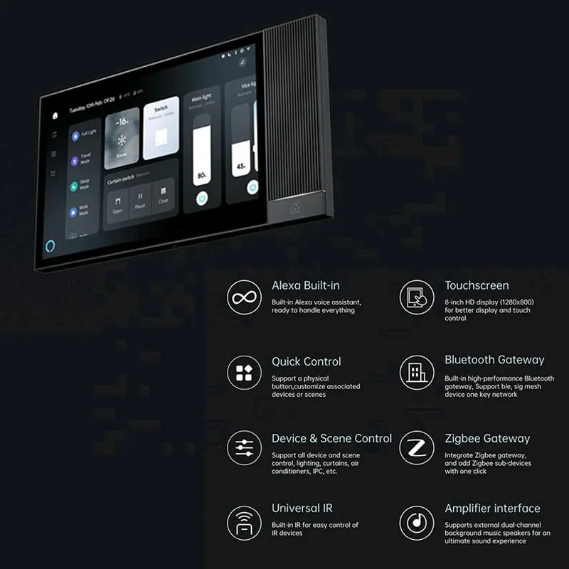 Smart Touch Screen 8 Inch Control Panel Built -in (Zigbee - Bluetooth - Alexa - Music Player) 3