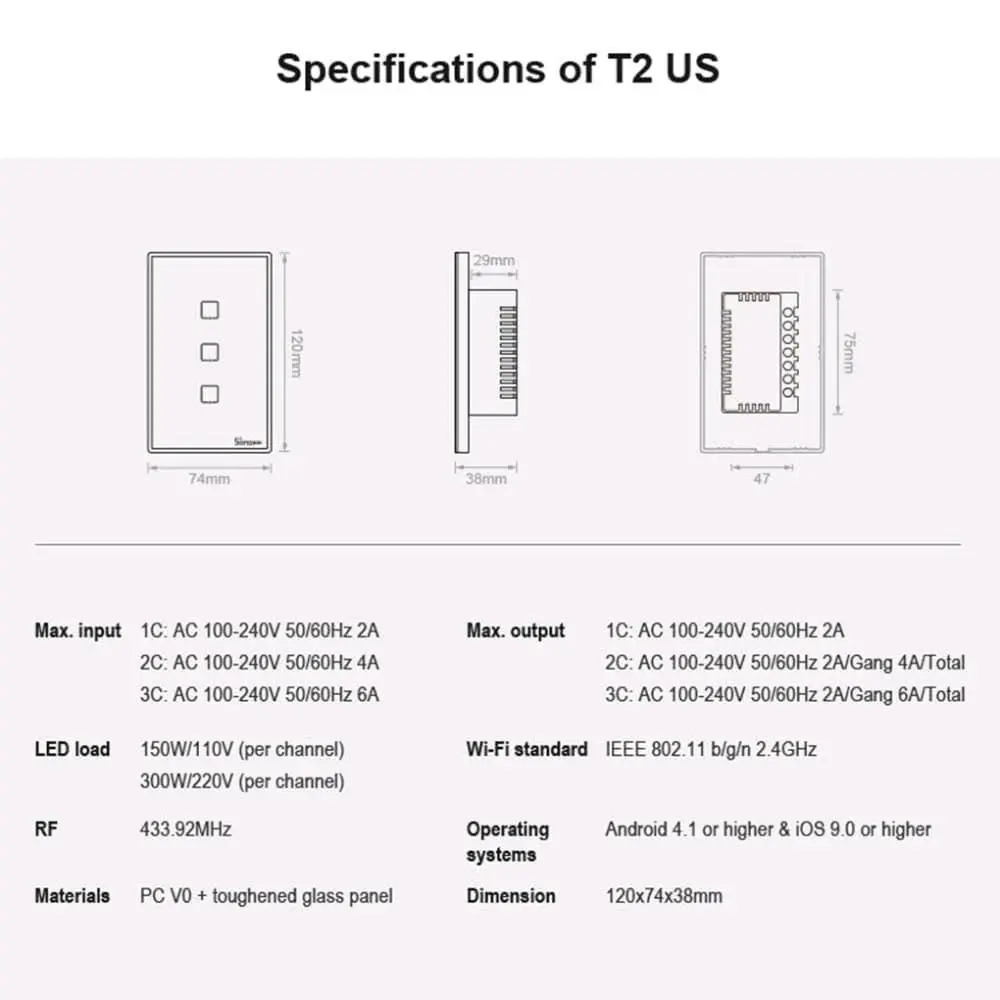 Sonoff TX Series Smart Touch Wall Switch White - 3 مفاتيح 3