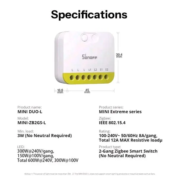 Sonoff Zigbee-2 Gang Smart Switch No Neutral 4