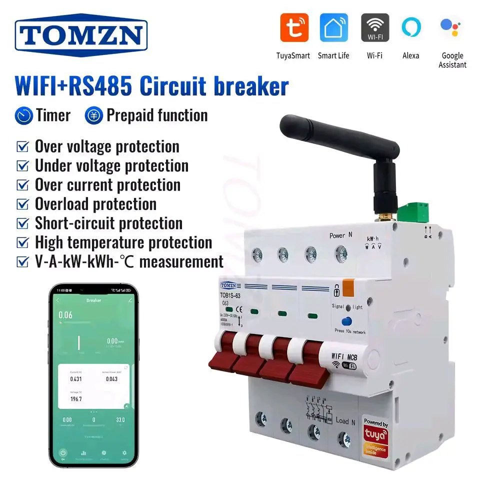 TOMZN 3 Phase 4P WIFI Smart Circuit Breaker 63 A 3