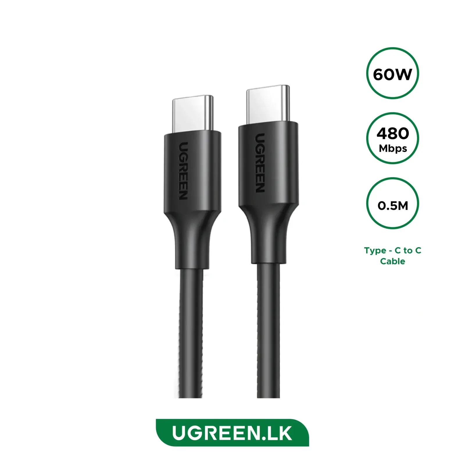 UGREEN USB 2.0 Type C to Type C Cable 0.5 M US286 50996