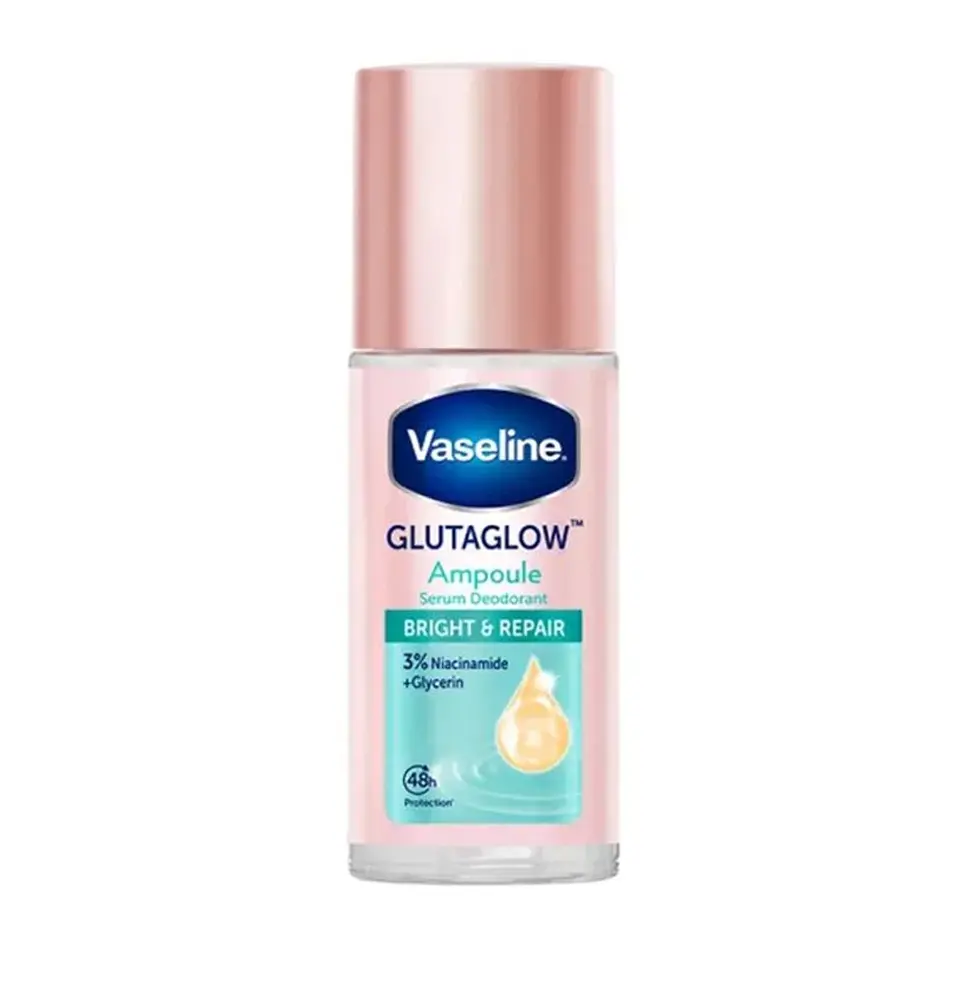 Vaseline GlutaGlow AMPOULE Deodorant Serum for Underarms BRIGHT & REPAIR with 3% Niacinamide+GLYCERIN 45 ML | فازلين أمبول سيروم مزيل تعرق مفتح ومرمم بالغليسرين - 45 مل