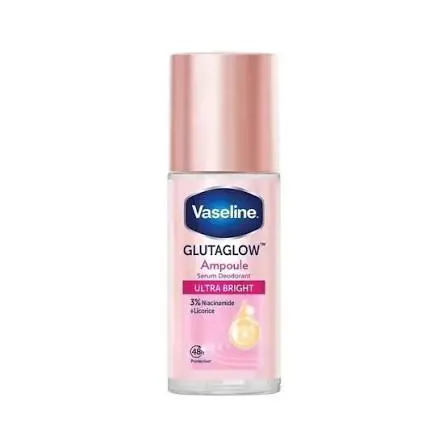 Vaseline Gluta Glow Ultra & Bright Roll-On Deodorant Serum 3% Niacinamide +LICORICE 45 ML | فازلين مزيل تعرق رول اون سيروم غلوتا غلو مفتح وسريع الجفاف بعرق السوس - 45 مل