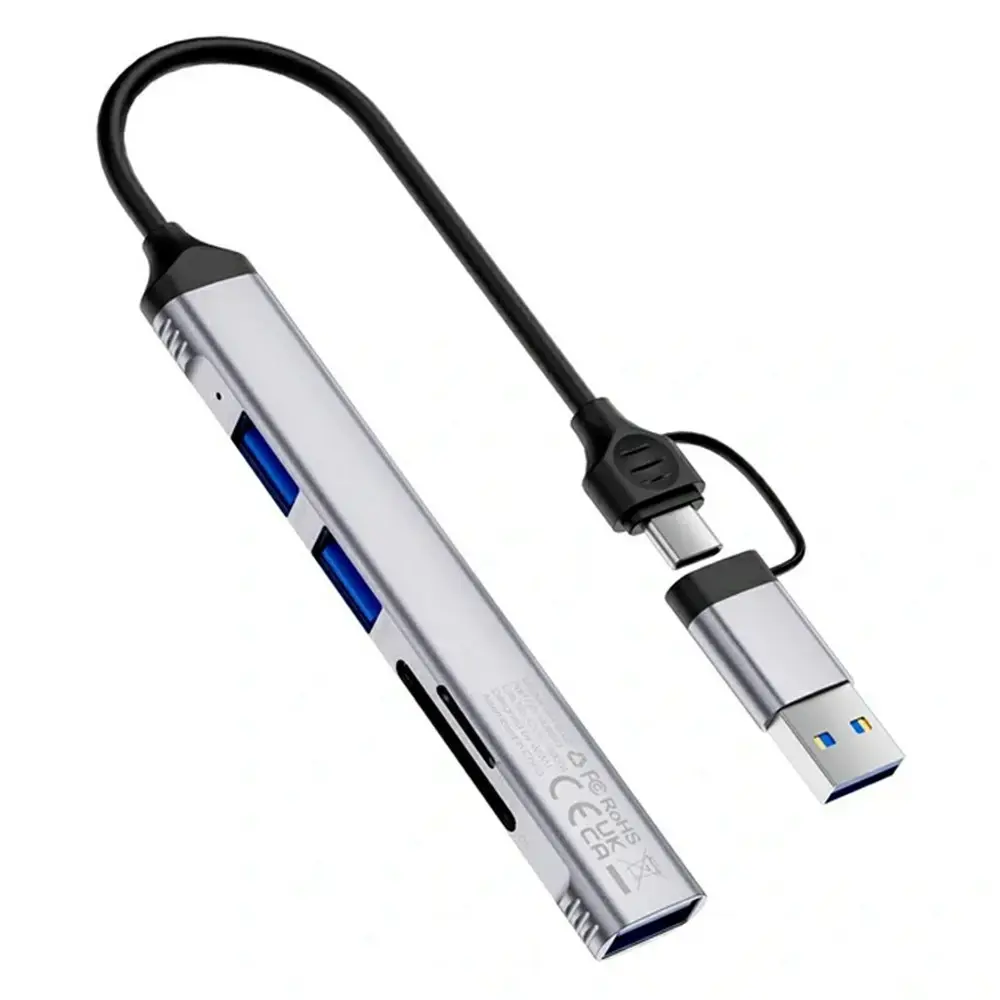 WIWU HB003 5 in 1 Multifunction Hub USB + Type C to USB 3.0  2x USB 2.0  SD and TF Card Reader Expansion Dock