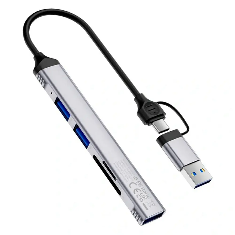 WIWU HB003 5 in 1 Multifunction Hub USB + Type C to USB 3.0 2x USB 2.0 SD and TF Card Reader Expansion Dock