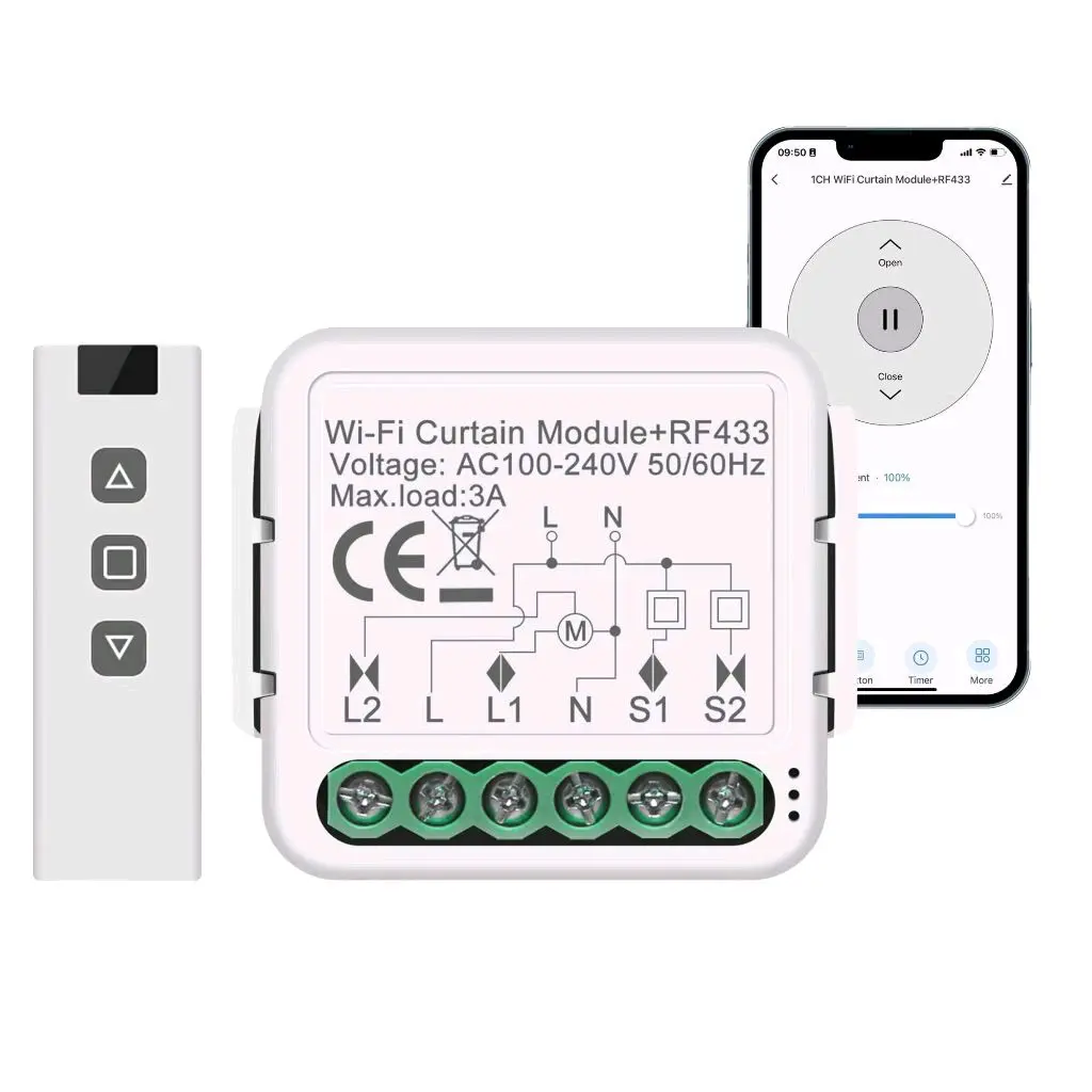 WiFi + RF Smart Curtain Switch 1 Motor