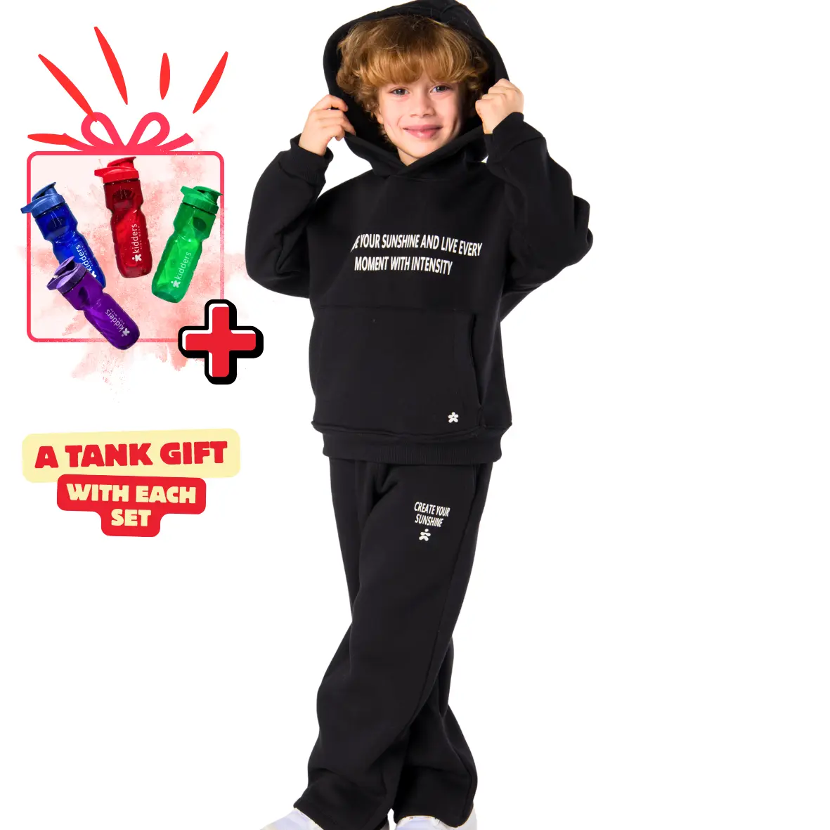 نسخ Kids Unisex tracksuit Set (2 pcs) – hooded sweatshirt and matching pants - Black