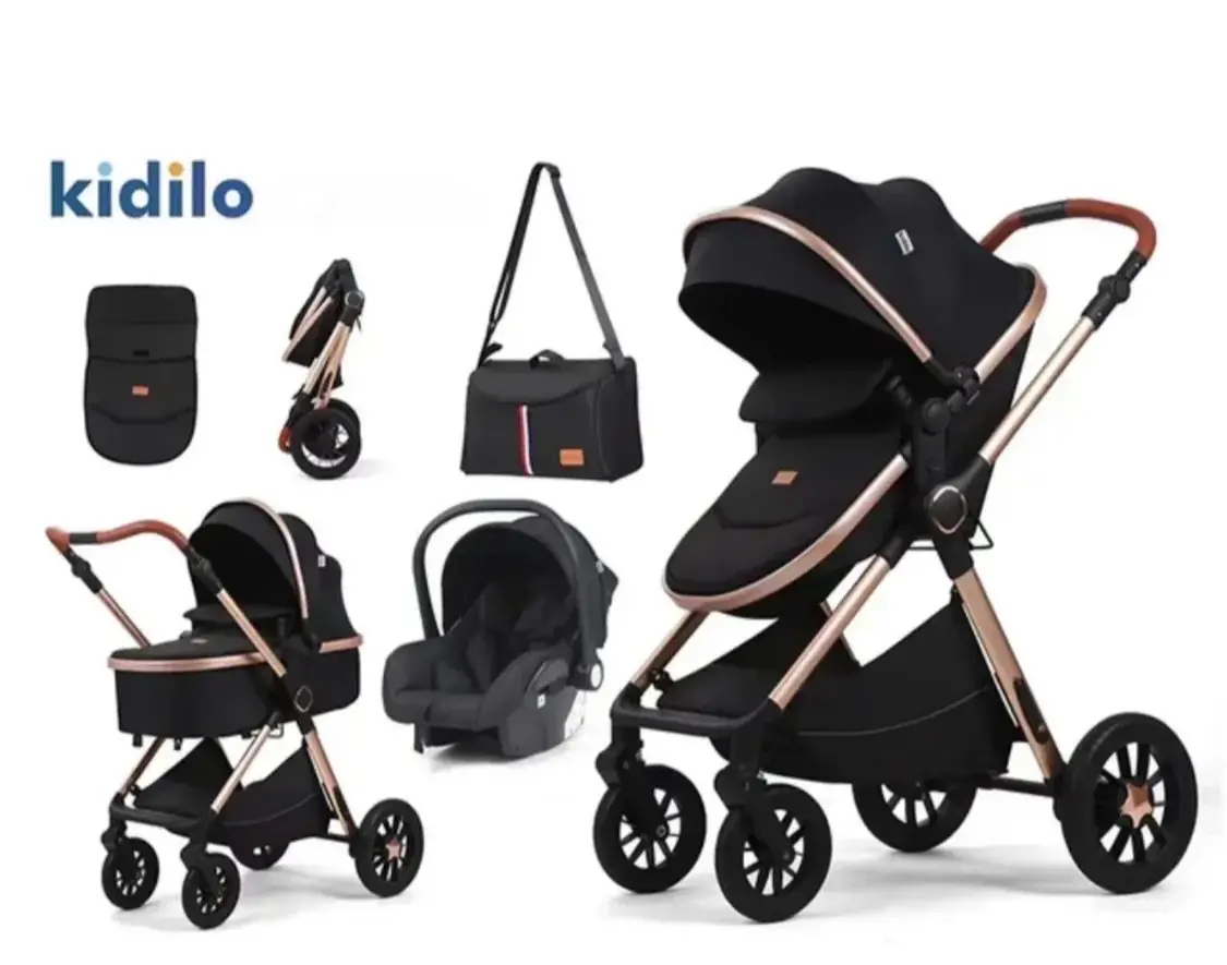 عربة أطفال Kidilo HD2+C نظام سفر 3 في 1 – مهد + كرسي سيارة + عربة قابلة للطي