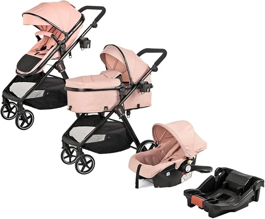 طقم عربة أطفال D’bébé Travel System King 2 في 1 مع كرسي سيارة وقاعدة – مقعد يتحول إلى مهد