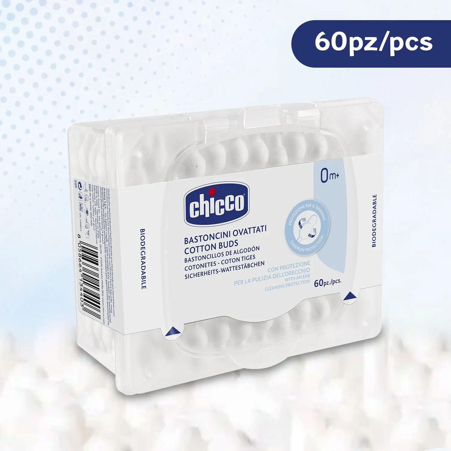أعواد قطن للأذن مع حماية الطبلة Chicco (0M+) – ٦٠ قطعة