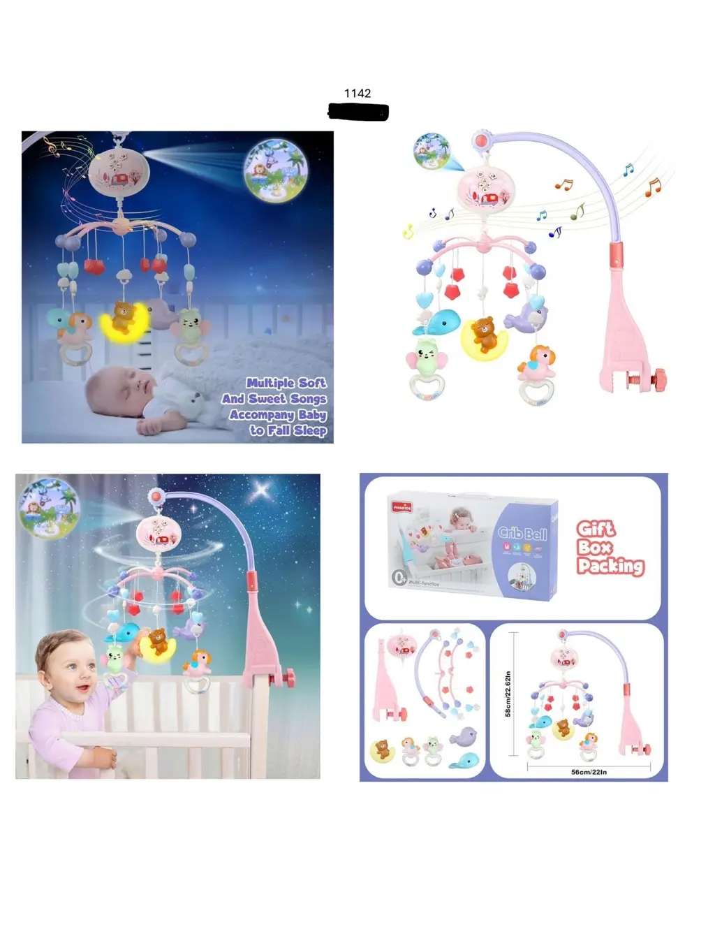 كاروسيل سرير أطفال موسيقي Vavakids AFF7 1142 (من الولادة حتى 6 أشهر)