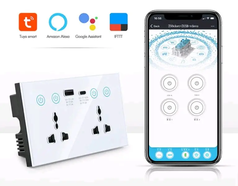 2CH WiFi Smart Wall Socket With USB& Type-C 2