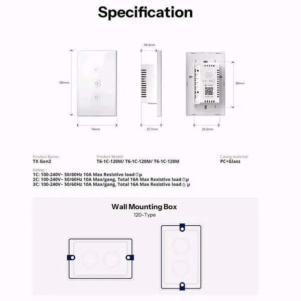 Sonoff TX Series Gen 2 Smart Touch Wall Switch - ثنائي 4