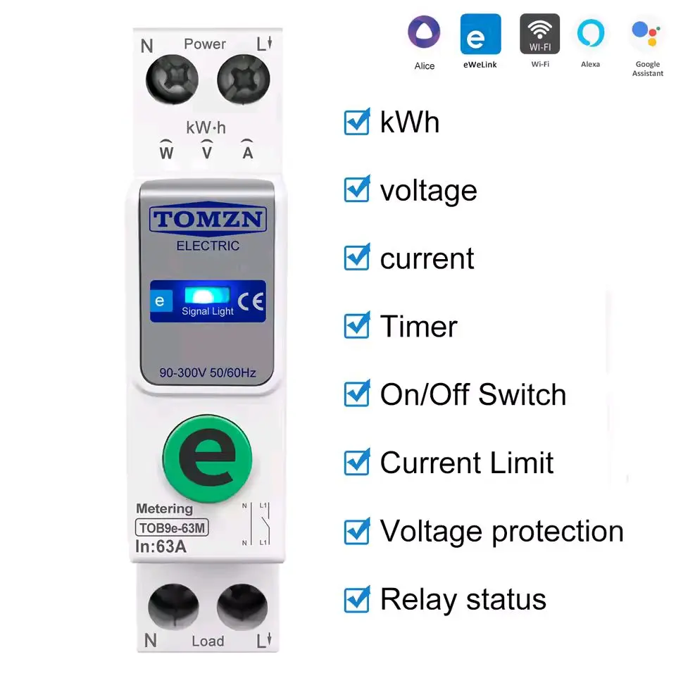 Tomzn 2P WiFi Smart Circuit Breaker 63A(Ewelink) 4